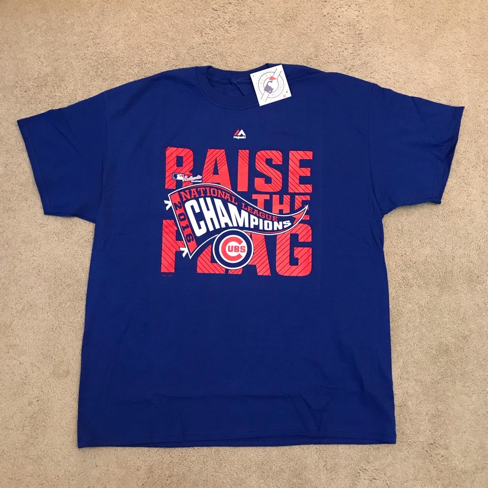 Chicago Cubs 2016 National Champions T Shirt NEW Mens XL Blue Raise the Flag